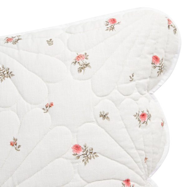 Darcy Rose Ivory White Scallop Quilted Linen Blend Continental Square Pillowcases - Pair