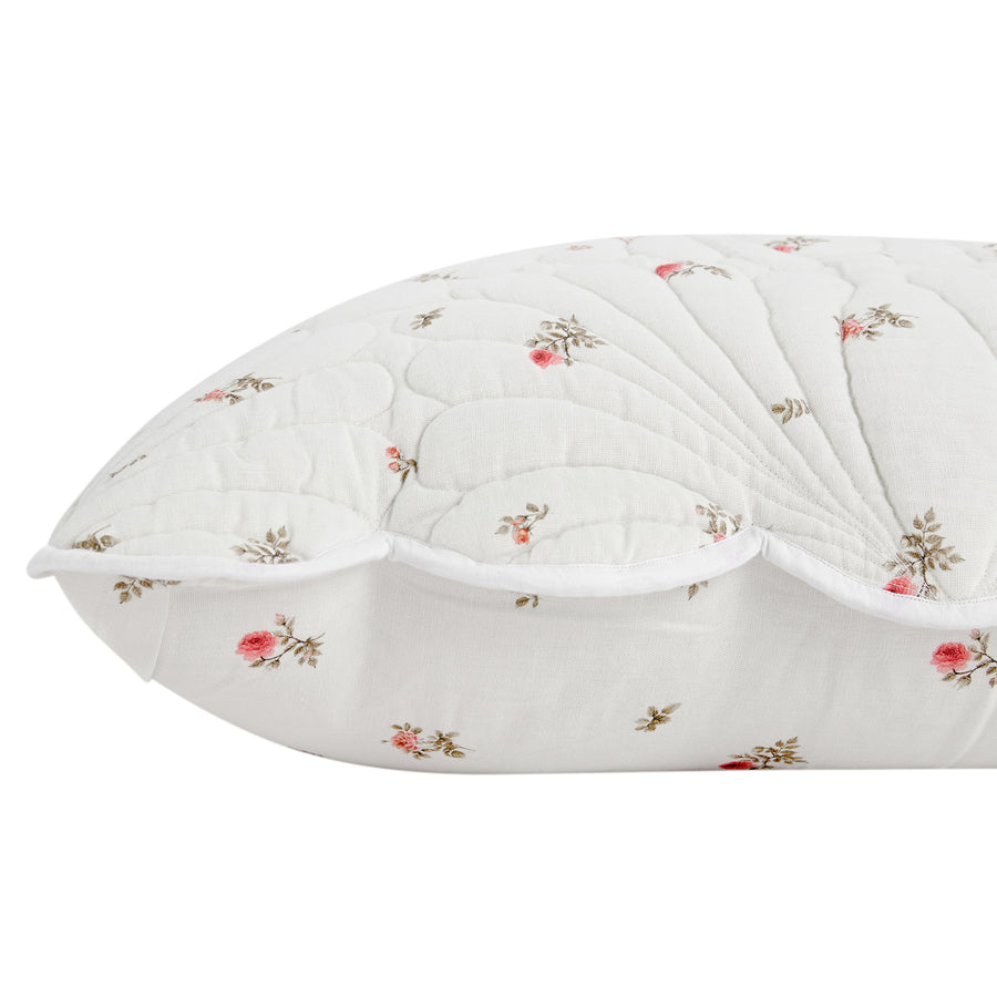 Darcy Rose Ivory White Scallop Quilted Linen Blend Continental Square Pillowcases - Pair - daals
