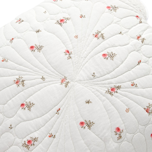 Darcy Rose Ivory White Scallop Quilted Linen Blend Continental Square Pillowcases - Pair