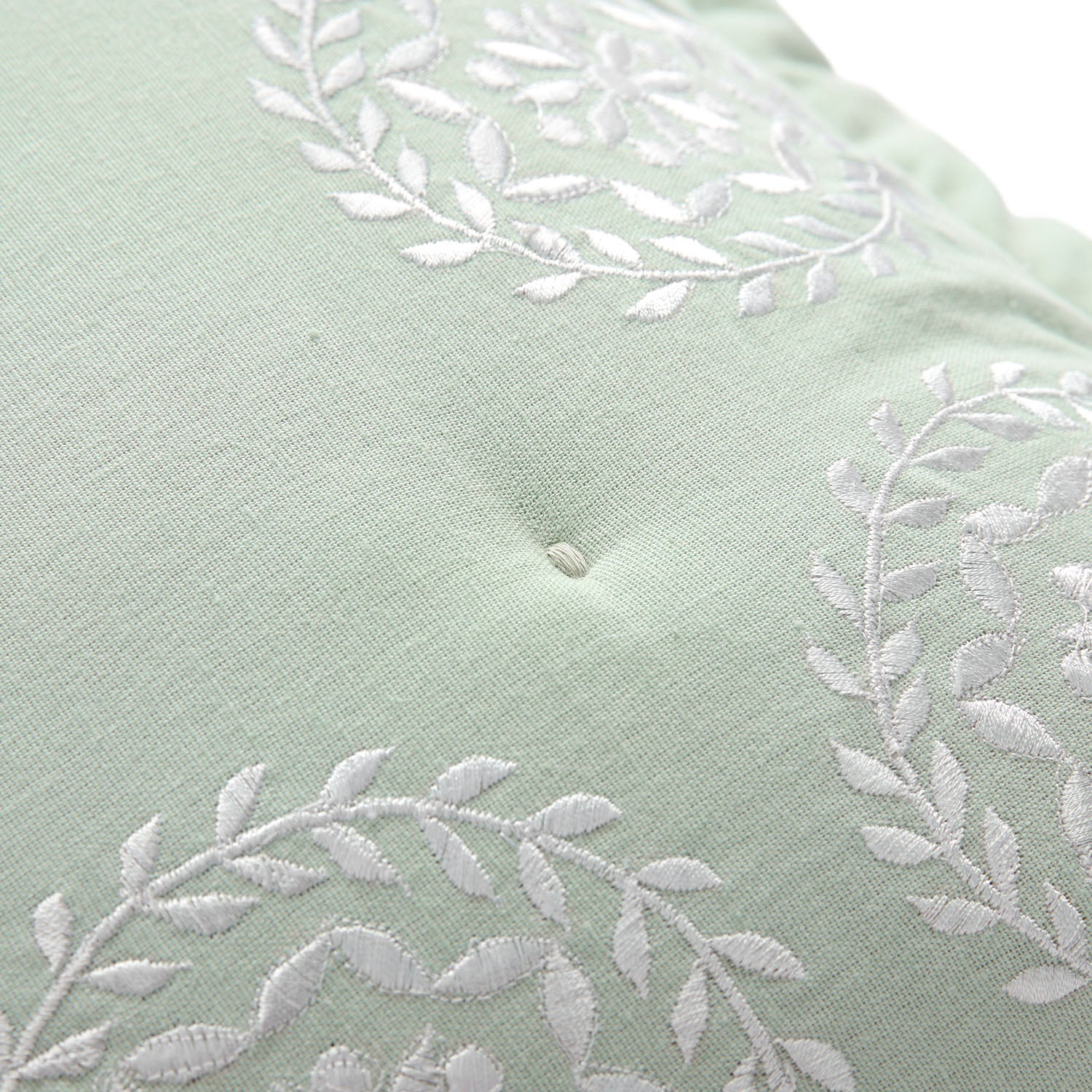 Elodie Seafoam Green Floral Embroidered Quilted Linen Blend Continental Square Pillowcases - Pair