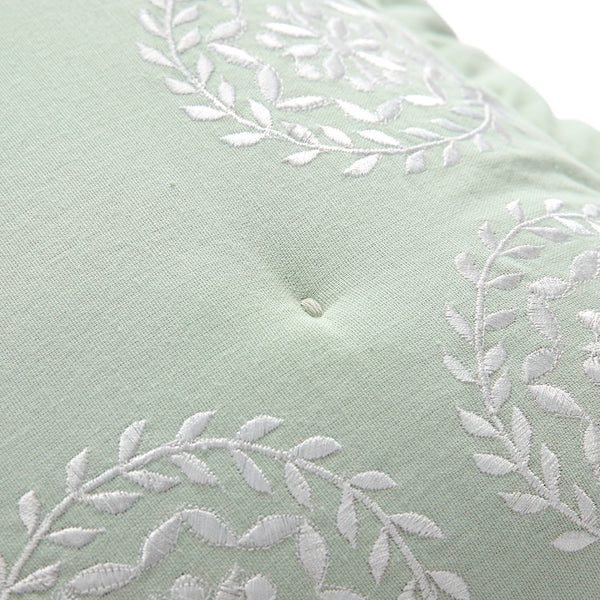 Elodie Seafoam Green Floral Embroidered Quilted Linen Blend Continental Square Pillowcases - Pair