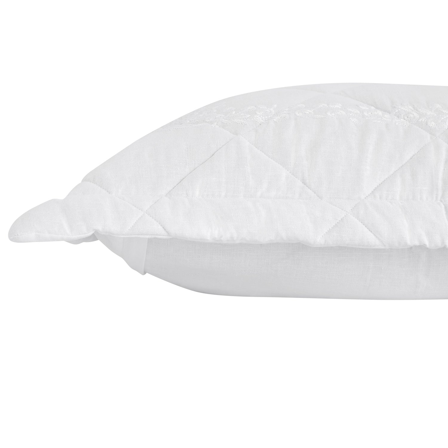 Esmeralda White Floral Embroidered Quilted Linen Blend Continental Square Pillowcases - Pair