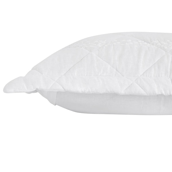 Esmeralda White Floral Embroidered Quilted Linen Blend Continental Square Pillowcases - Pair