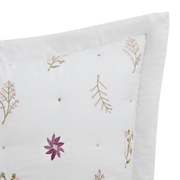Evelyn Wildflower Embroidered 300 Thread Count Cotton Percale Continental Square Pillowcases - Pair