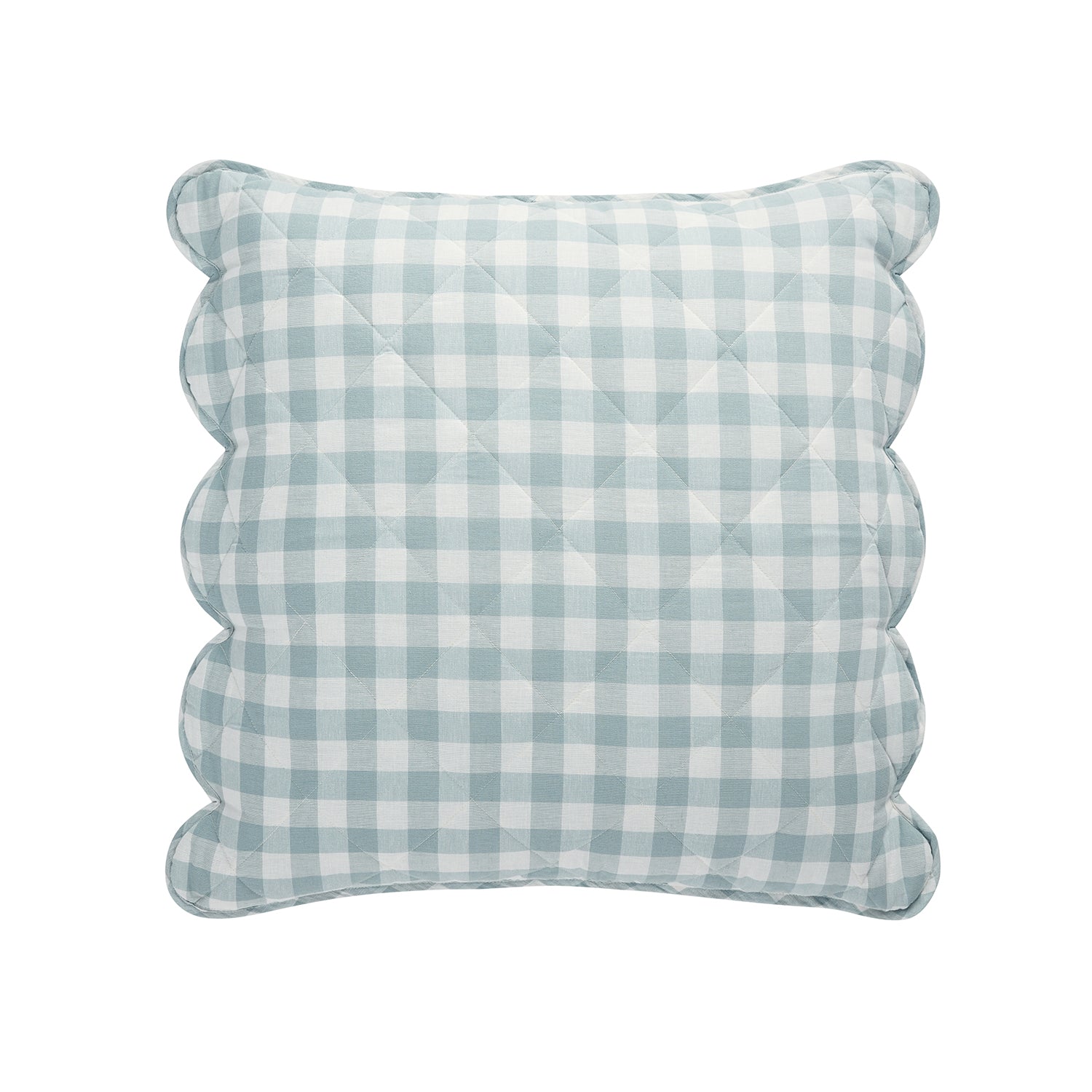 Matilda Blue Gingham Scallop Quilted Linen Blend Continental Square Pillowcases - Pair