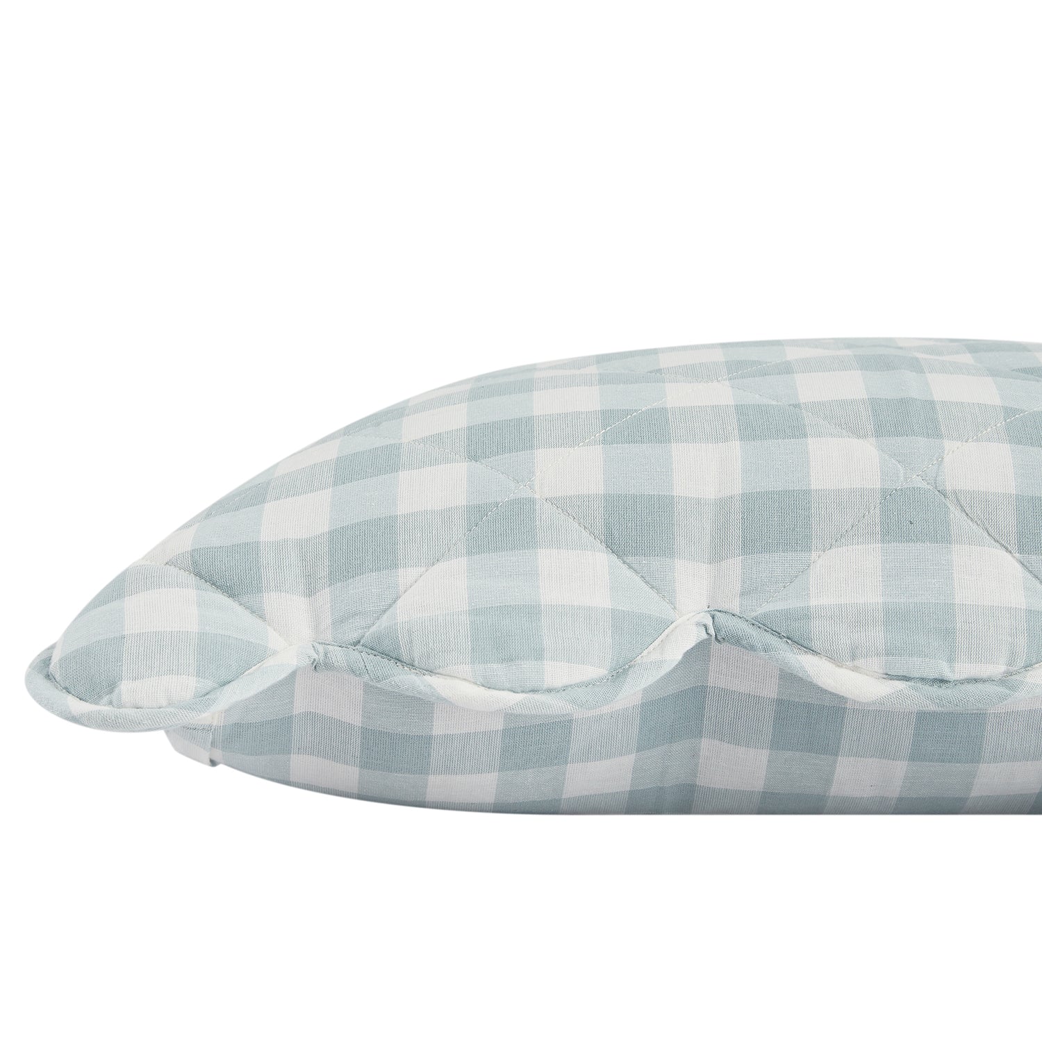 Matilda Blue Gingham Scallop Quilted Linen Blend Continental Square Pillowcases - Pair