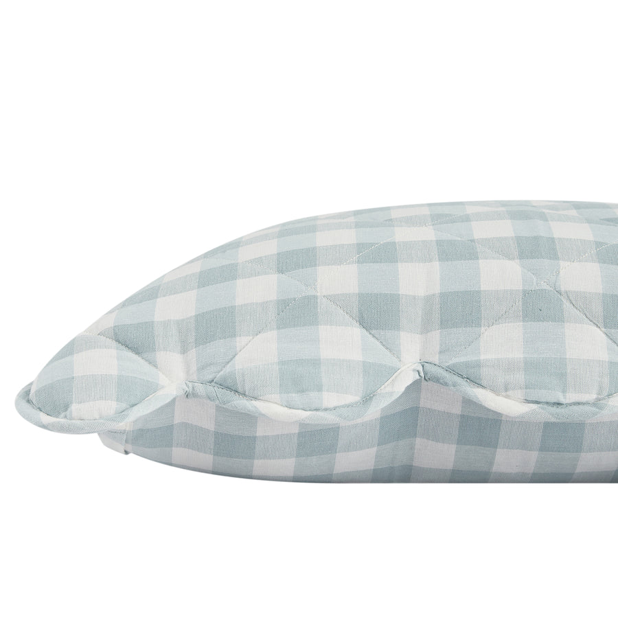Matilda Blue Gingham Scallop Quilted Linen Blend Continental Square Pillowcases - Pair