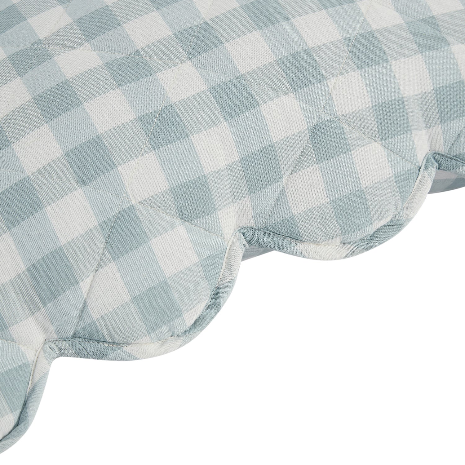 Matilda Blue Gingham Scallop Quilted Linen Blend Continental Square Pillowcases - Pair