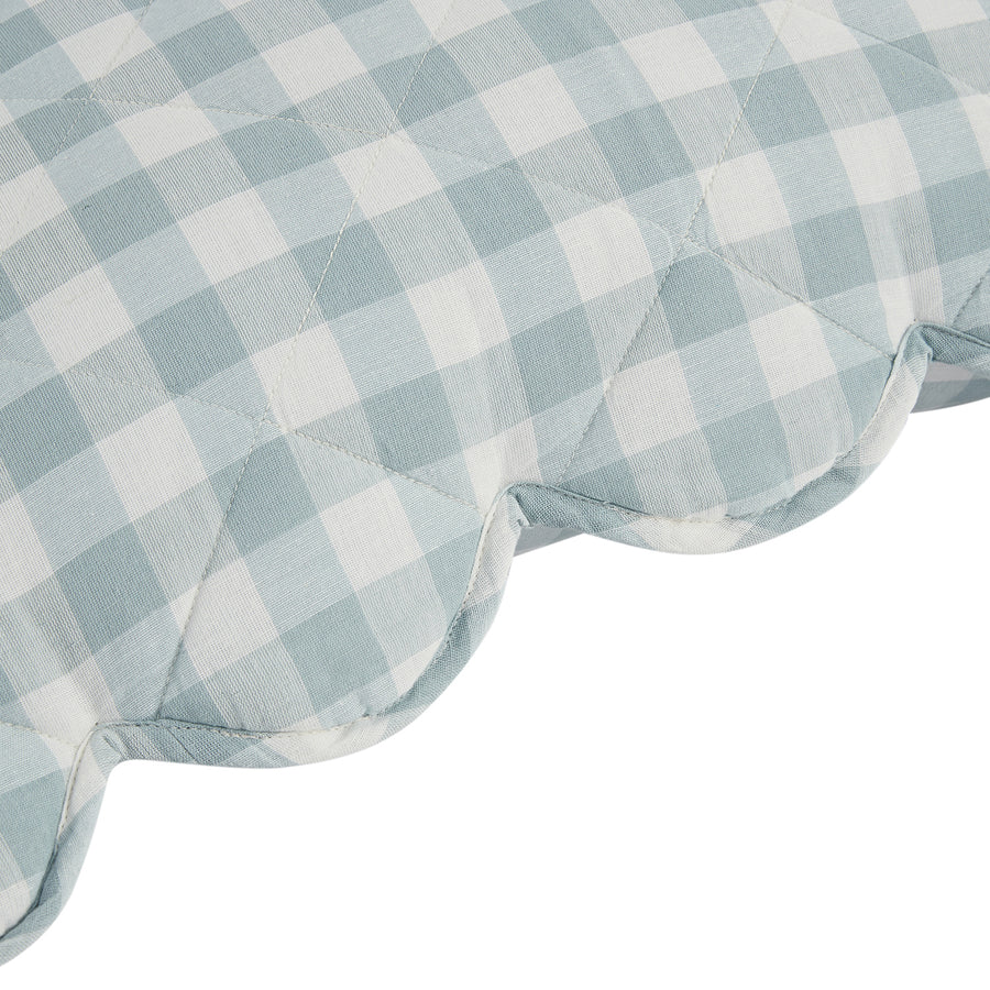 Matilda Blue Gingham Scallop Quilted Linen Blend Continental Square Pillowcases - Pair