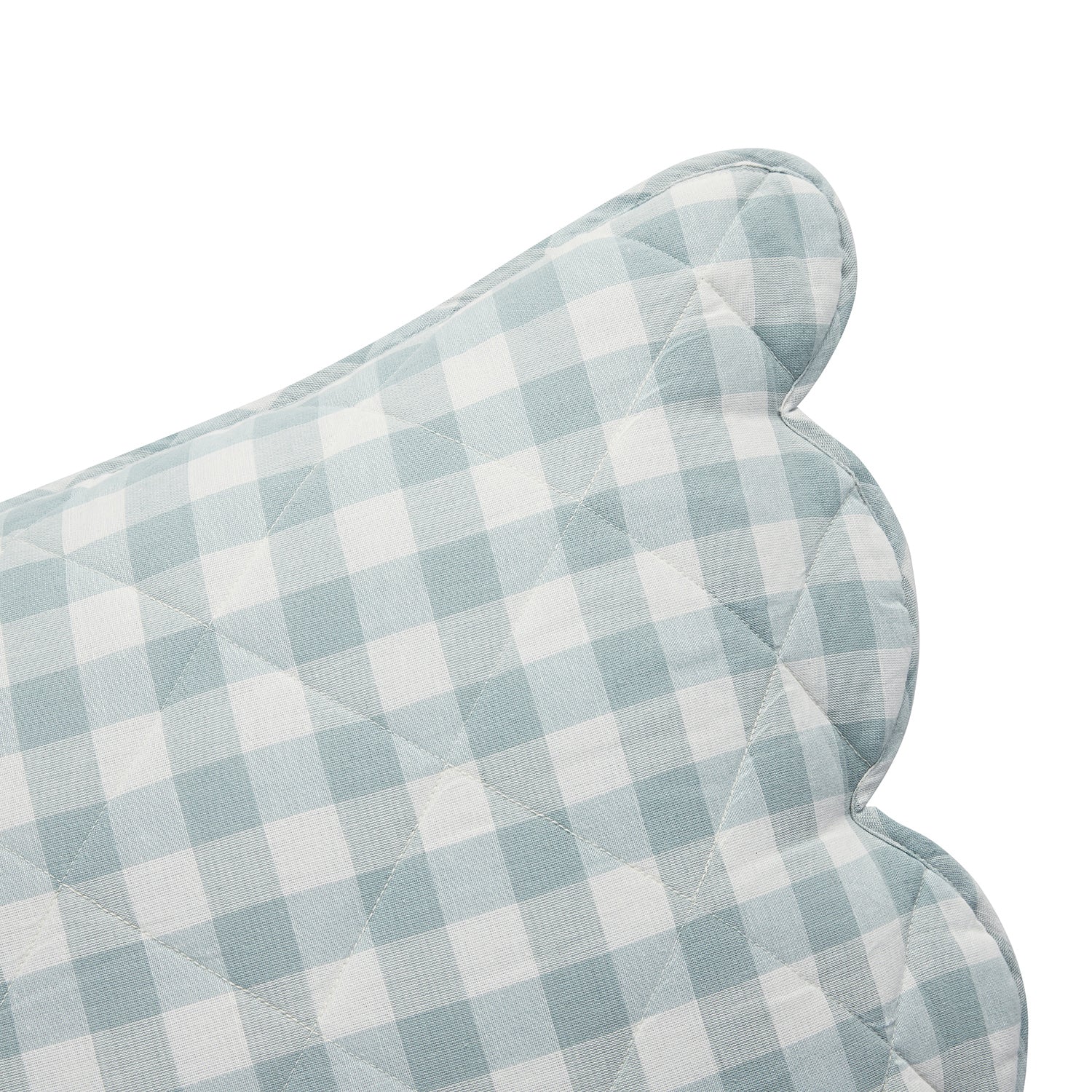 Matilda Blue Gingham Scallop Quilted Linen Blend Continental Square Pillowcases - Pair