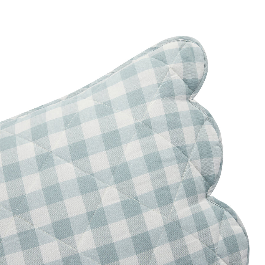 Matilda Blue Gingham Scallop Quilted Linen Blend Continental Square Pillowcases - Pair