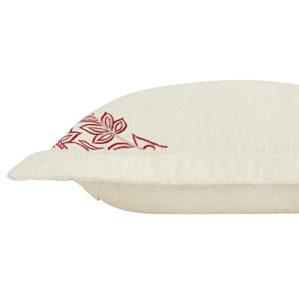 Isadora Garnet Red Damask Embroidered Quilted Linen Blend Continental Square Pillowcases - Pair