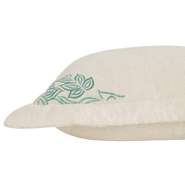 Isadora Teal Damask Embroidered Quilted Linen Blend Continental Square Pillowcases - Pair