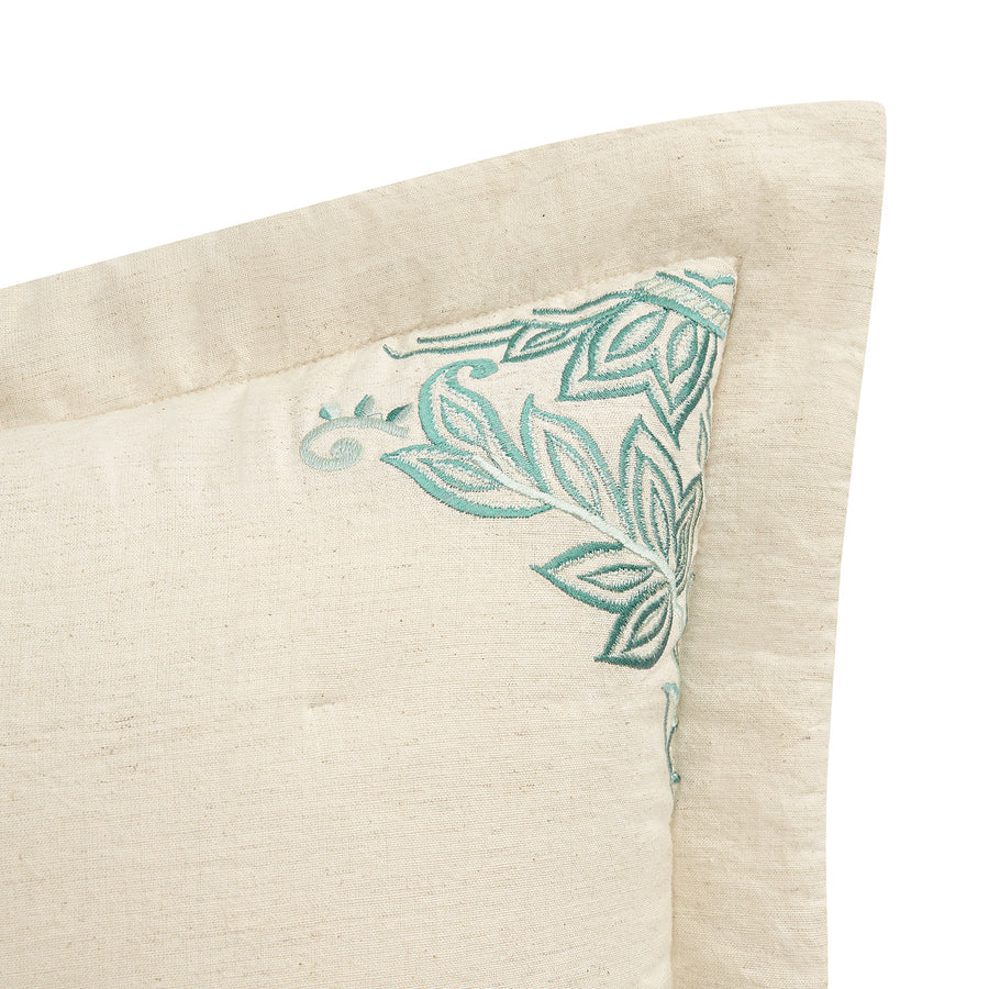 Isadora Teal Damask Embroidered Quilted Linen Blend Continental Square Pillowcases - Pair