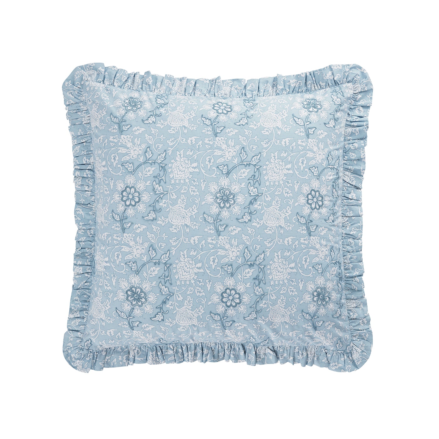 Jaipur Serenity Sky Blue Ruffle 210 Thread Count Cotton Percale Continental Square Pillowcases - Pair