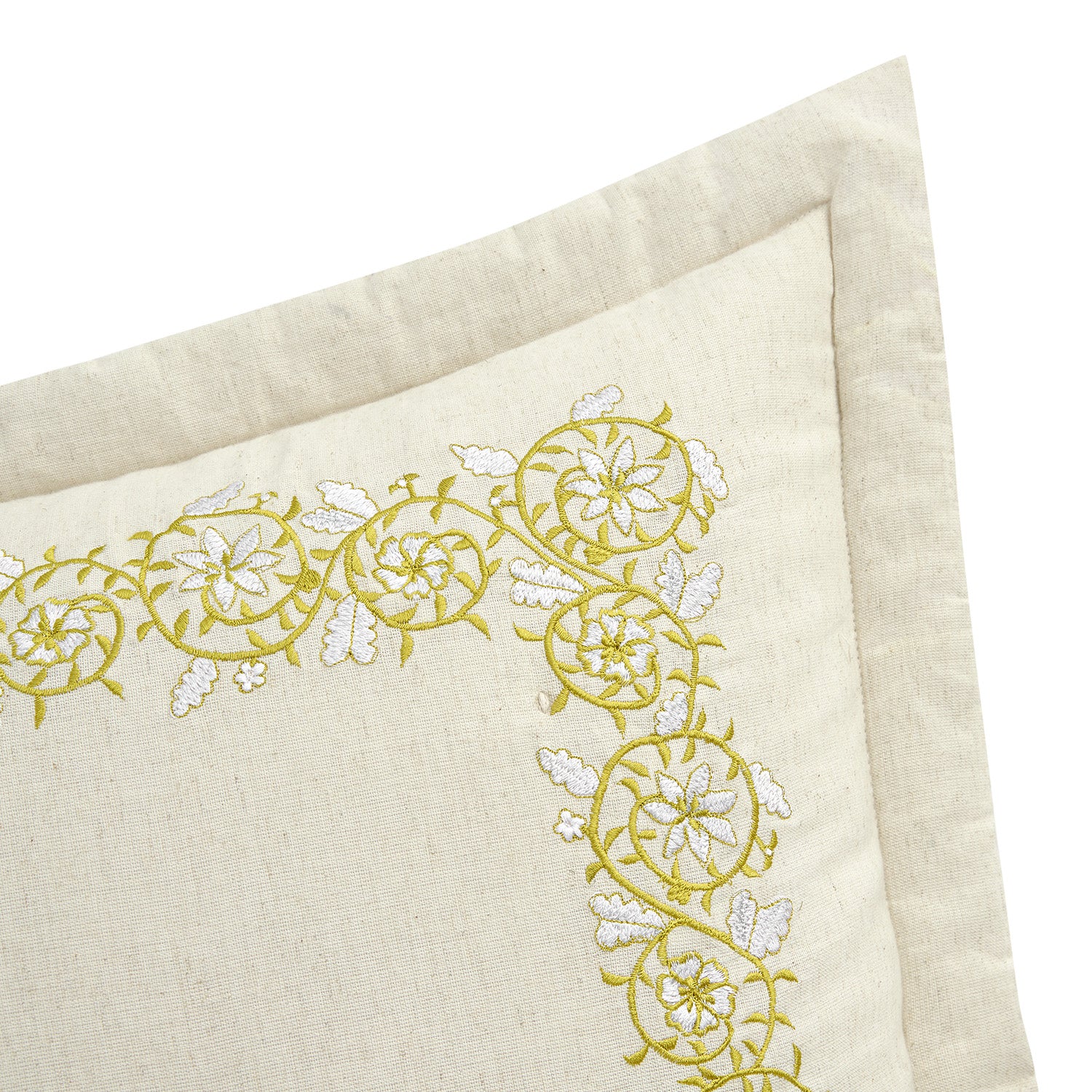 Jasmina Cream Floral Embroidered Quilted Linen Blend Continental Square Pillowcases - Pair