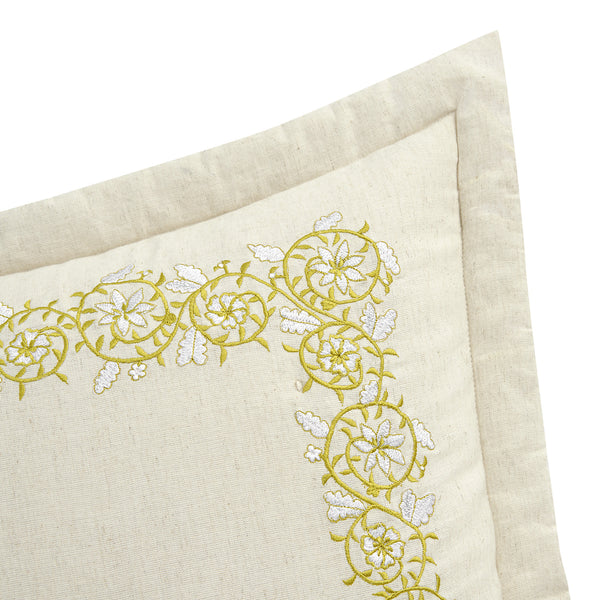 Jasmina Cream Floral Embroidered Quilted Linen Blend Continental Square Pillowcases - Pair