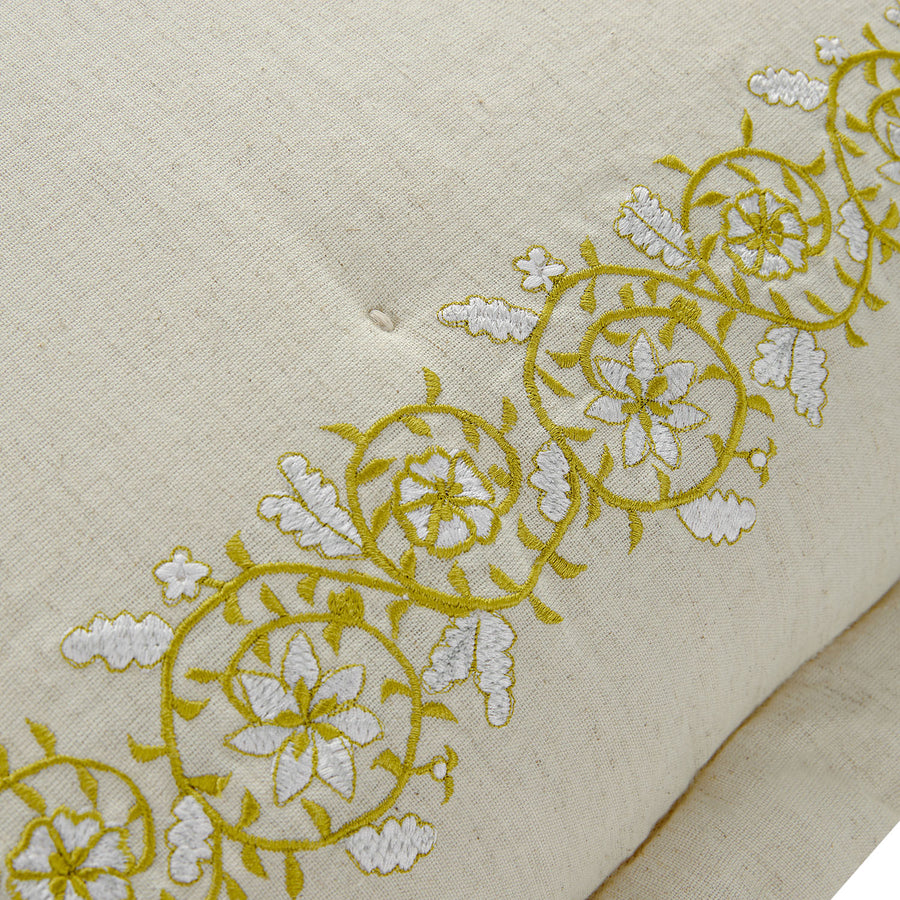Jasmina Cream Floral Embroidered Quilted Linen Blend Continental Square Pillowcases - Pair - daals