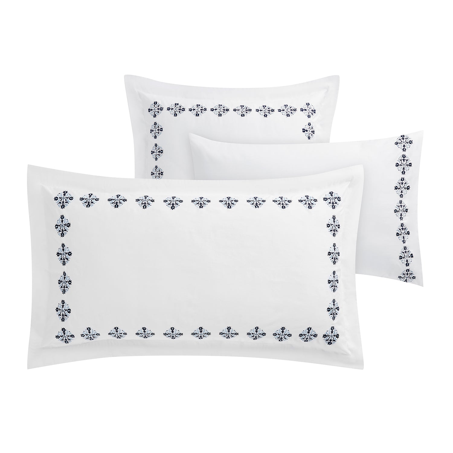 Kingsbury Navy & Powder Blue Heritage Embroidered 600 Thread Count Cotton Sateen Continental Square Pillowcases - Pair