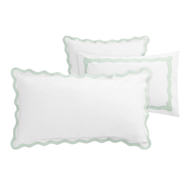 Lucinda Seafoam Green Wave 300 Thread Count Cotton Percale Continental Square Pillowcases - Pair