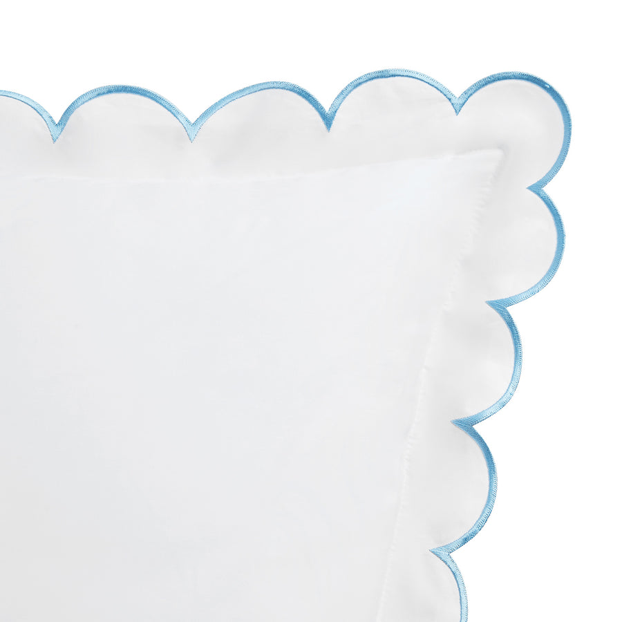Margot Bluebell Blue Embroidered Scallop 300 Thread Count Cotton Percale Continental Square Pillowcases - Pair