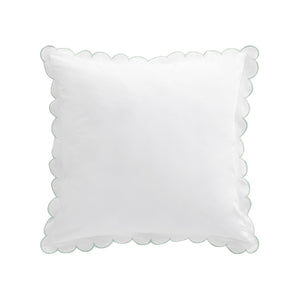 Margot Pistachio Green Embroidered Scallop 300 Thread Count Cotton Percale Continental Square Pillowcases - Pair