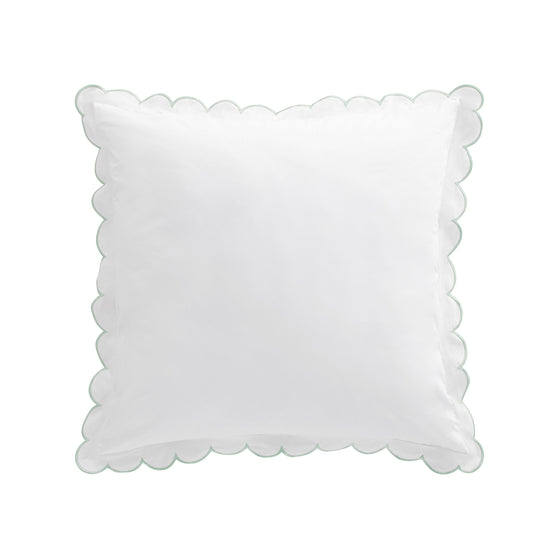 Margot Pistachio Green Embroidered Scallop 300 Thread Count Cotton Percale Continental Square Pillowcases - Pair
