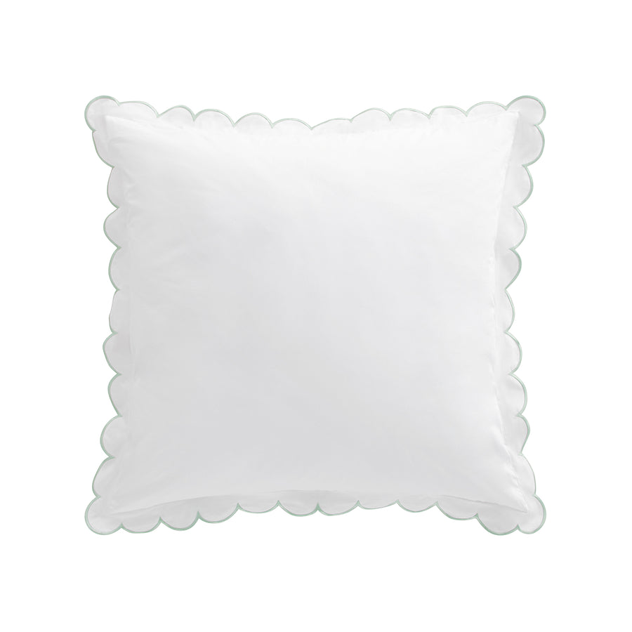 Margot Pistachio Green Embroidered Scallop 300 Thread Count Cotton Percale Continental Square Pillowcases - Pair