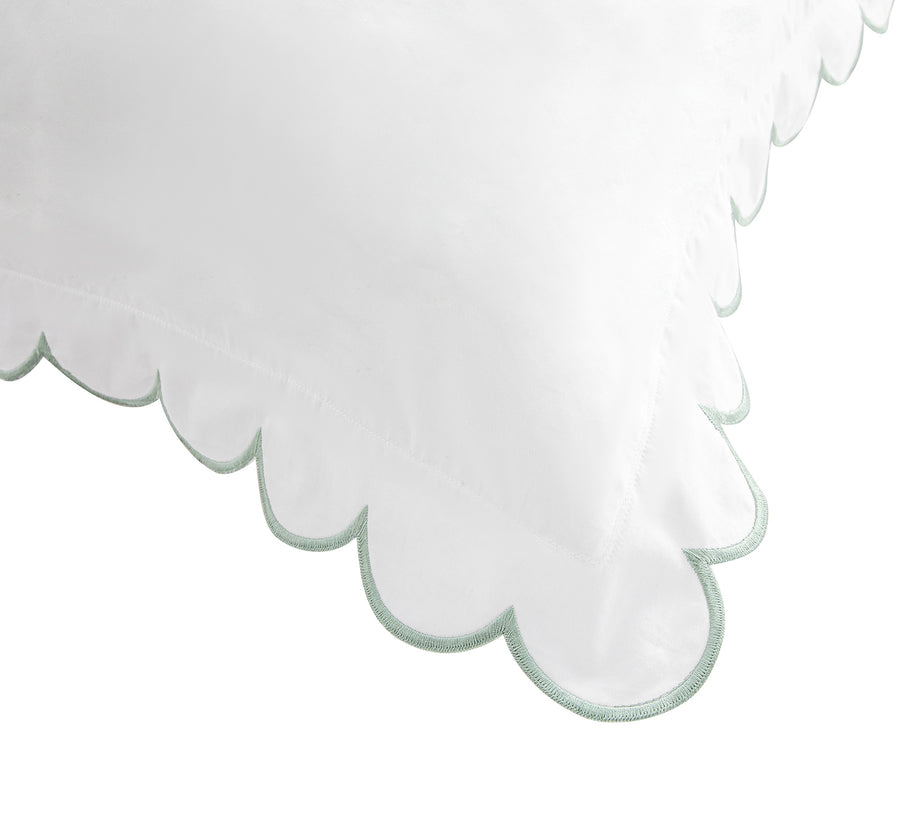 Margot Pistachio Green Embroidered Scallop 300 Thread Count Cotton Percale Continental Square Pillowcases - Pair