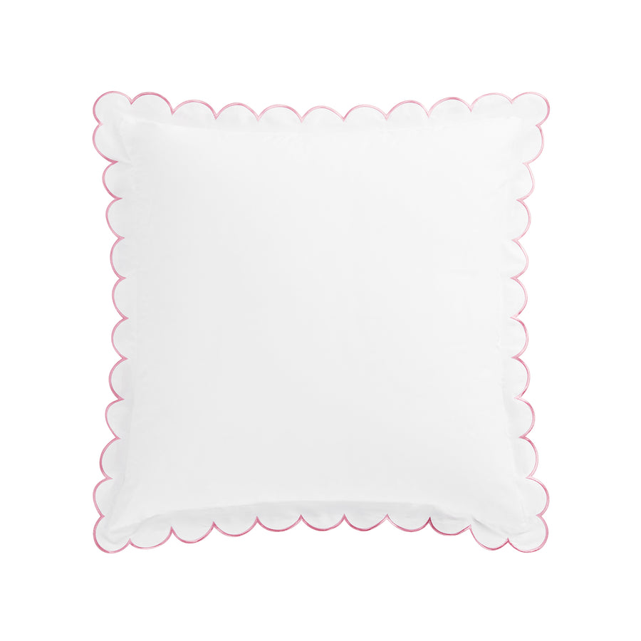 Margot Rose Pink Embroidered Scallop 300 Thread Count Cotton Percale Continental Square Pillowcases - Pair