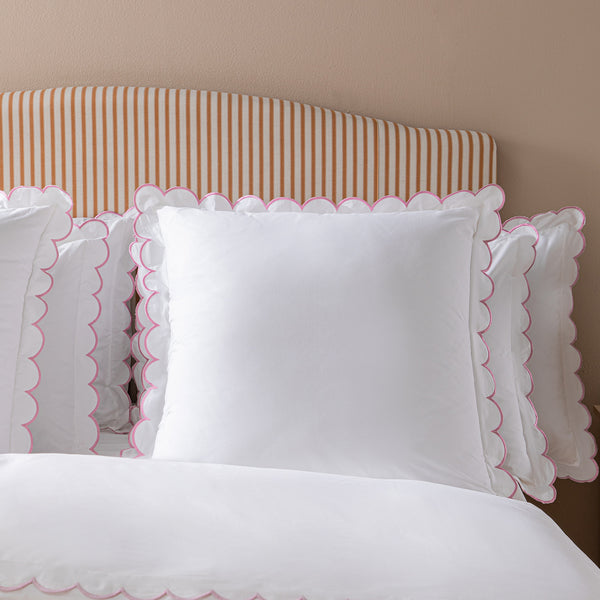 Margot Rose Pink Embroidered Scallop 300 Thread Count Cotton Percale Continental Square Pillowcases - Pair