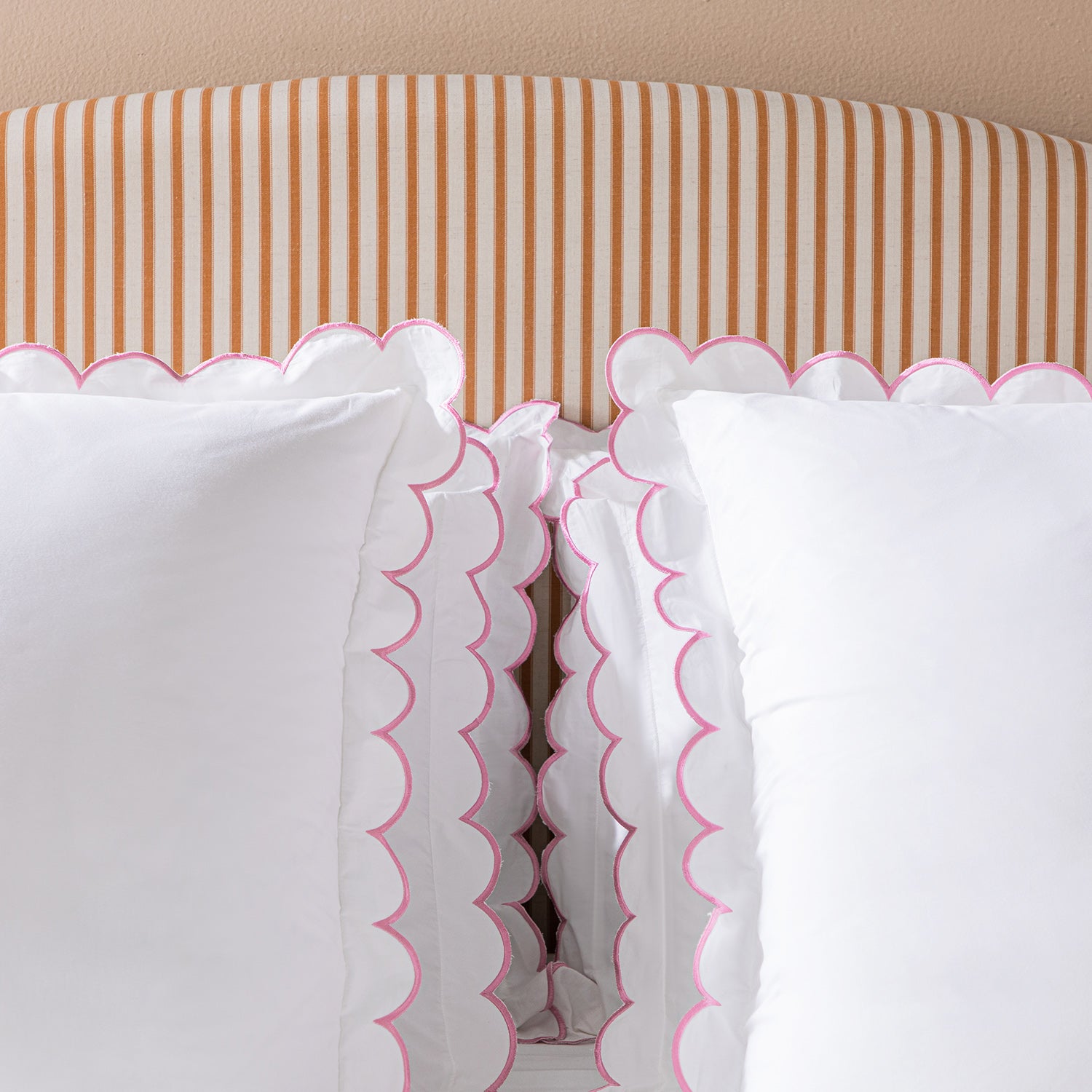 Margot Rose Pink Embroidered Scallop 300 Thread Count Cotton Percale Continental Square Pillowcases - Pair