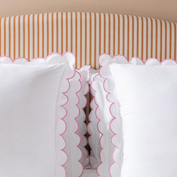 Margot Rose Pink Embroidered Scallop 300 Thread Count Cotton Percale Continental Square Pillowcases - Pair