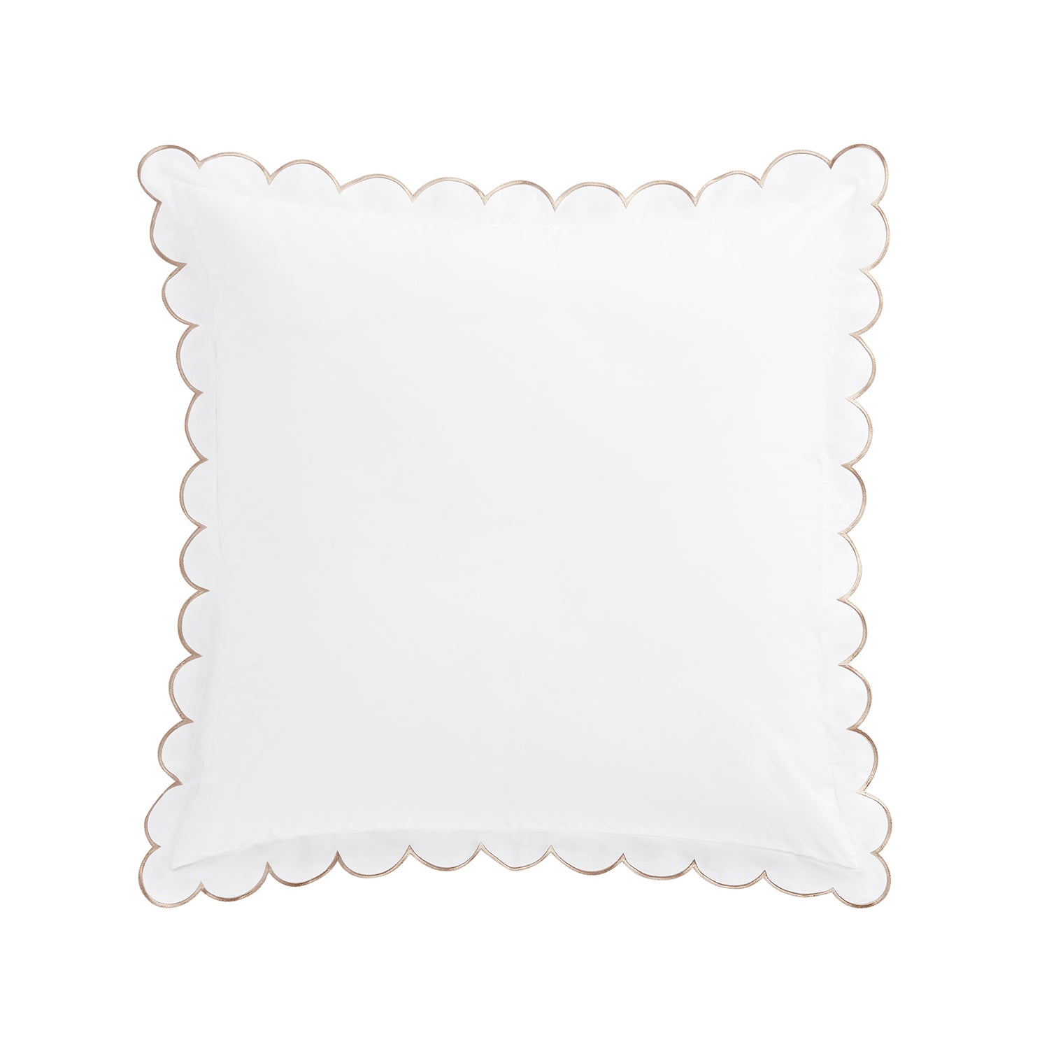 Margot Taupe Embroidered Scallop 300 Thread Count Cotton Percale Continental Square Pillowcases - Pair