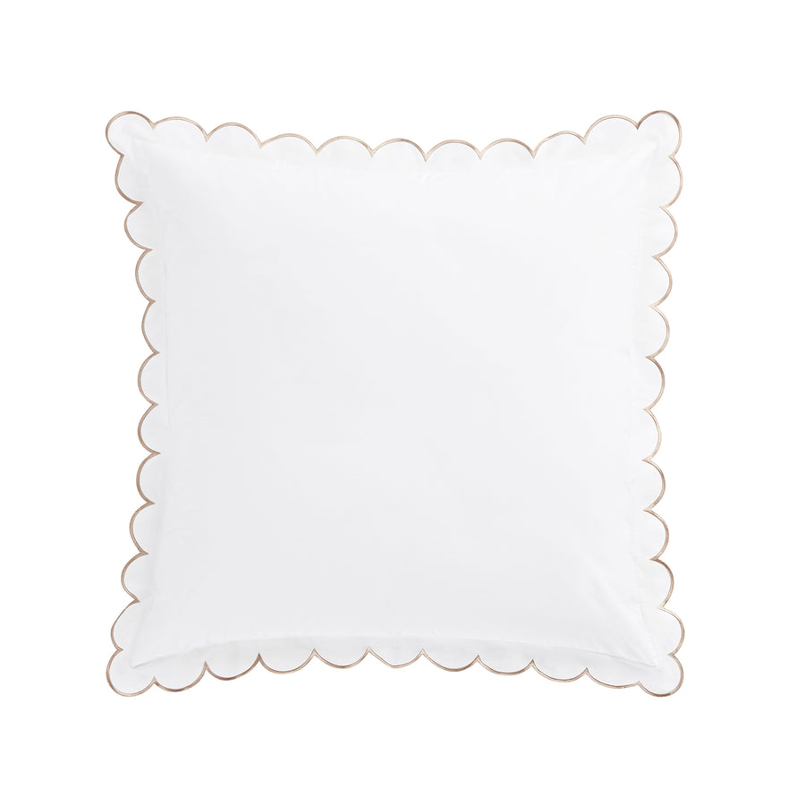 Margot Taupe Embroidered Scallop 300 Thread Count Cotton Percale Continental Square Pillowcases - Pair
