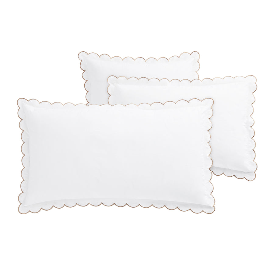 Margot Taupe Embroidered Scallop 300 Thread Count Cotton Percale Continental Square Pillowcases - Pair