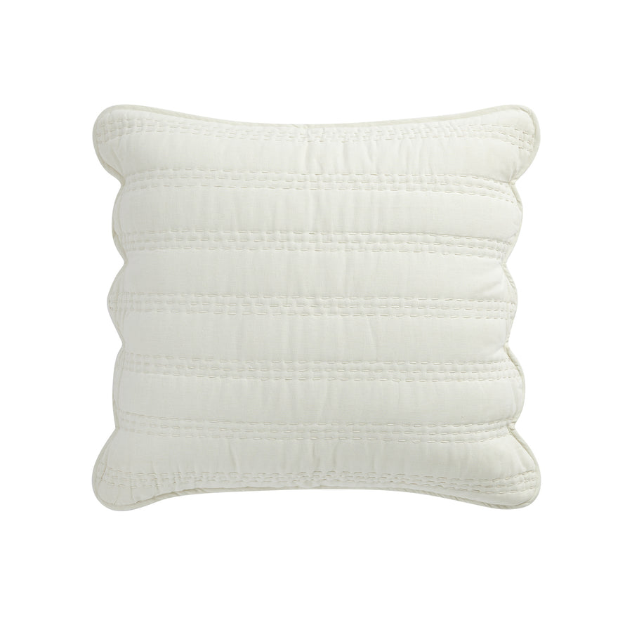 Matilda Cream Scallop Quilted Linen Blend Continental Square Pillowcases - Pair