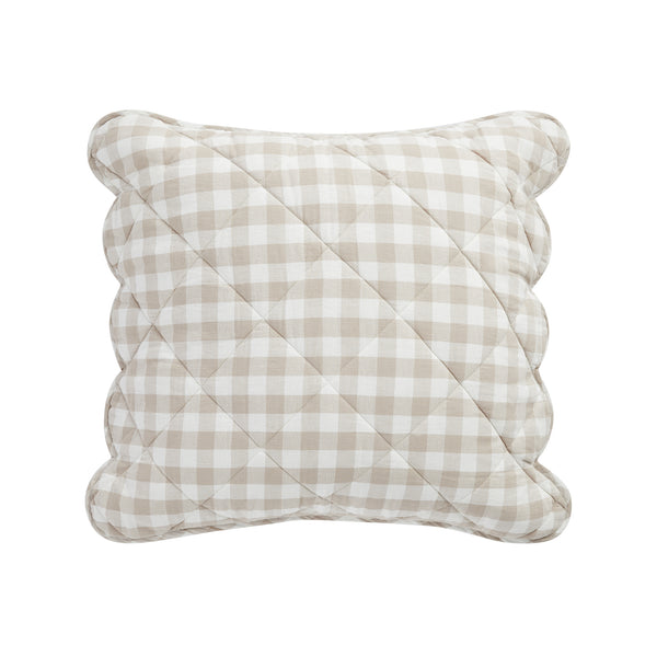 Matilda Beige Gingham Scallop Quilted Linen Blend Continental Square Pillowcases - Pair