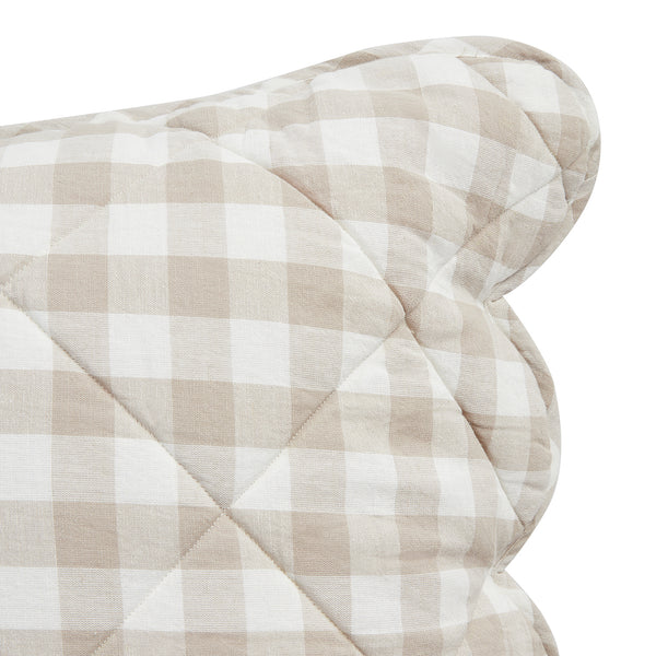Matilda Beige Gingham Scallop Quilted Linen Blend Continental Square Pillowcases - Pair
