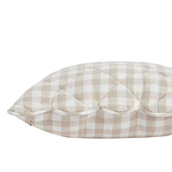Matilda Beige Gingham Scallop Quilted Linen Blend Continental Square Pillowcases - Pair