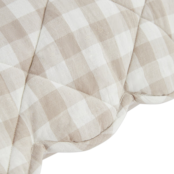 Matilda Beige Gingham Scallop Quilted Linen Blend Continental Square Pillowcases - Pair