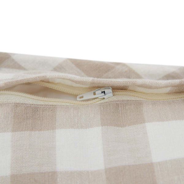 Matilda Beige Gingham Scallop Quilted Linen Blend Continental Square Pillowcases - Pair