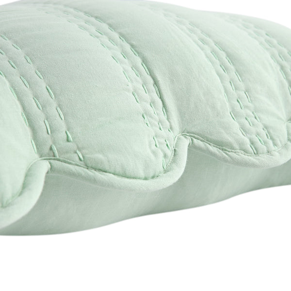 Matilda Seafoam Green Scallop Quilted Linen Blend Continental Square Pillowcases - Pair