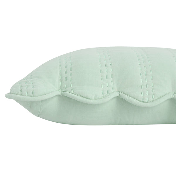 Matilda Seafoam Green Scallop Quilted Linen Blend Continental Square Pillowcases - Pair