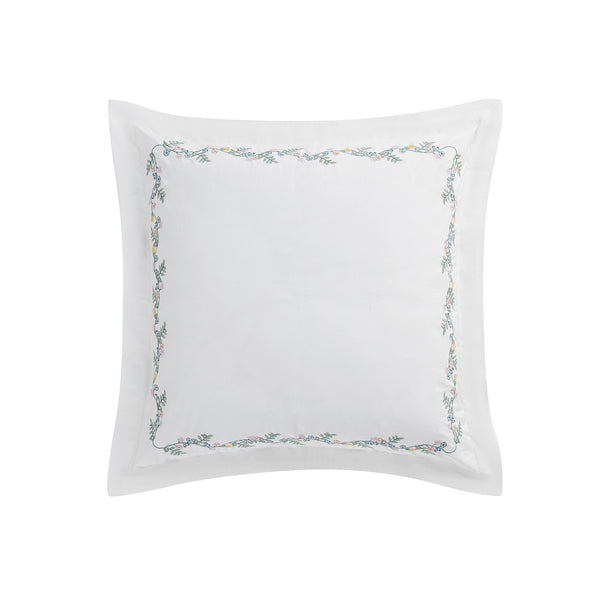 Meadow White Floral Embroidered 300 Thread Count Cotton Percale Continental Square Pillowcases - Pair