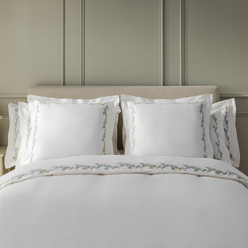 Meadow White Floral Embroidered 300 Thread Count Cotton Percale Continental Square Pillowcases - Pair