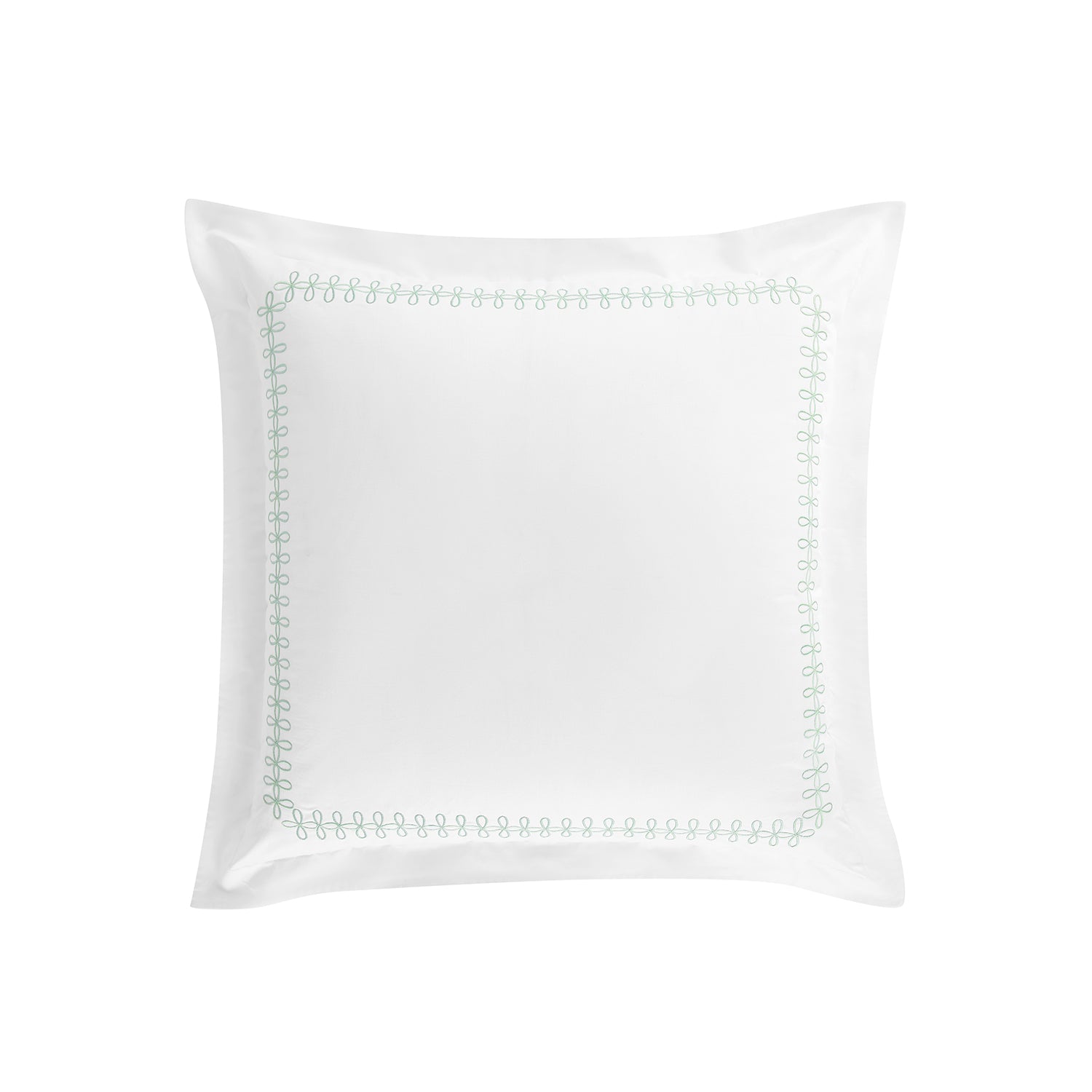 Milano Sea Spray Green Knot Embroidered 600 Thread Count Cotton Sateen Continental Square Pillowcases - Pair