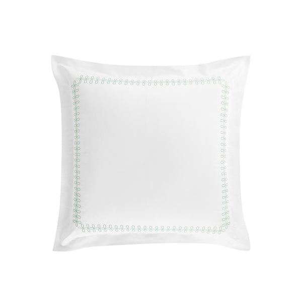 Milano Sea Spray Green Knot Embroidered 600 Thread Count Cotton Sateen Continental Square Pillowcases - Pair - daals