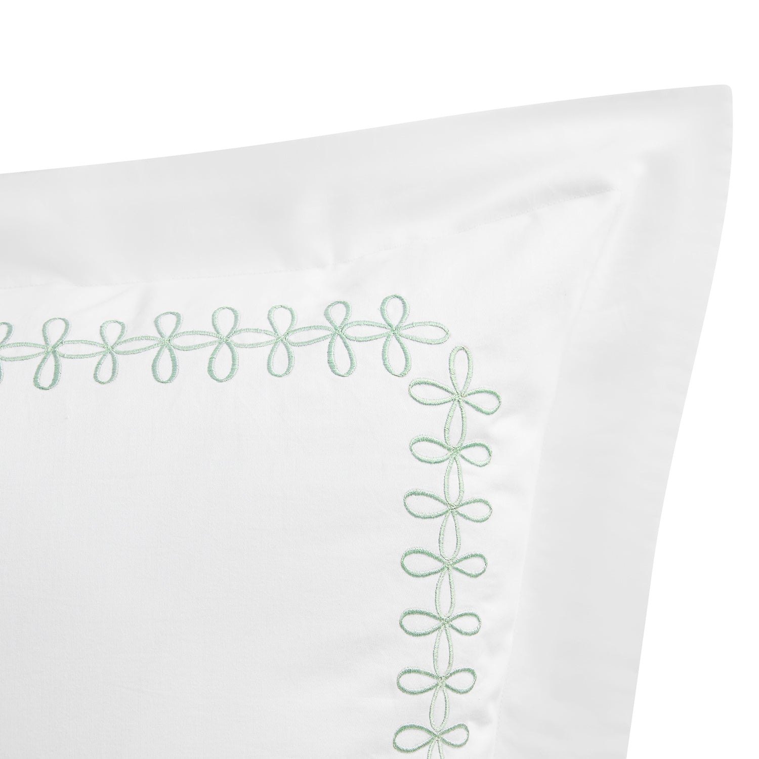 Milano Sea Spray Green Knot Embroidered 600 Thread Count Cotton Sateen Continental Square Pillowcases - Pair