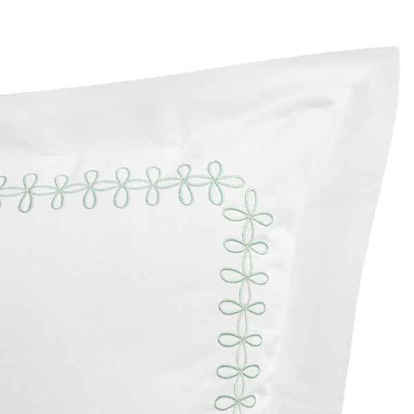 Milano Sea Spray Green Knot Embroidered 600 Thread Count Cotton Sateen Continental Square Pillowcases - Pair - daals
